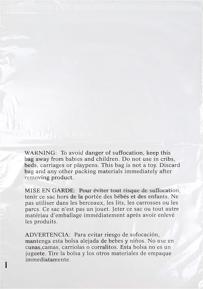 Poly Bags with Suffocation Warning - 20x24 Extra Strong Seal - 100 Pack - Clear Poly Bags - Retail Supply Co