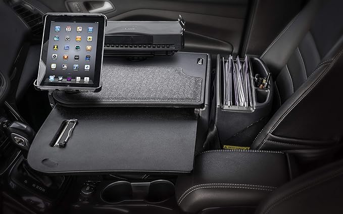 AutoExec AE-GMCD-PI-TAB-PS-BT GripMaster Car Desk for Your Vehicle Workstation and Mobile Office, Black with 400 watt Power Inverter,Tablet Mount and Printer Stand