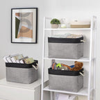 TheWarmHome Storage Basket for Organizing - 16x12x12 inch Cube Storage bin 3 Pack Fabric Storage Cubes, Collapsible Storage Box for Organizer Cloth Gift Toy Closet (Black & Grey)
