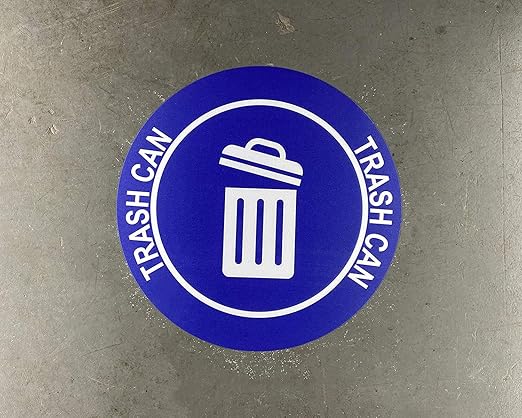 "Trash Can" Durable Laminated Vinyl Floor Sign- Sign by Graphical Warehouse- 5S Safety and Security Signage, Visual Communication Tool (22", Blue/White)