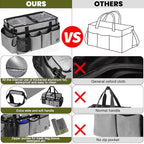 Extra large Cleaning Caddy Bag Built-in Sturdy Support Board, Cleaning Organizer with Detachable Divider, Cleaning Supply Tote with Adjustable Shoulder Strap (Grey, 19'' x 11'' x 11'')