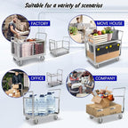 Platform Truck with Cage, 6 in1 Foldable Heavy Duty Steel Flatbed Cart, Large Utility Cart w/Industrail Solid Casters, Load 2000LBS Multi-Purpose Push Dolly for Grocery/Laundry/Stall/Warehouse