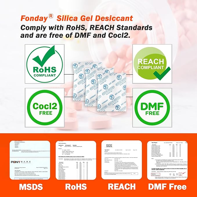 2g x 100 Packs Fonday Food Grade Silica Gel Desiccants Packs Moisture Absorbers Dehumidifier for Food Storage, Electronics, 3D Filament & Safes