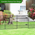 Metal Garden Fence 28in (H) x 23.3ft (L), 1 Gate + 9 Panels Dog Fence Border Fences Animal Barrier, No Dig Garden Fencing for Yard Flower Bed Lawn Patio Outdoor, PIN282810G Black