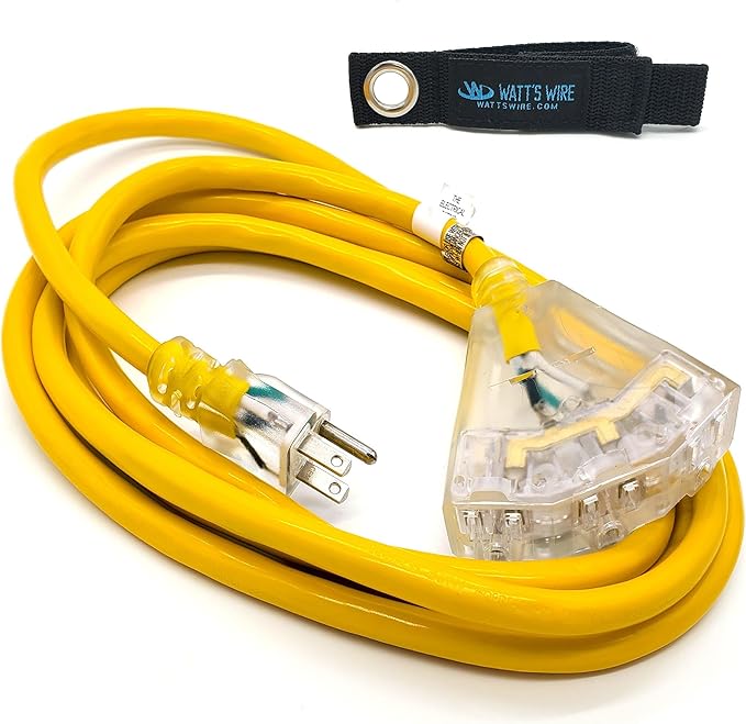 10 ft Outdoor Extension Cord Waterproof - 12 Gauge Heavy Duty Extension Cord Splitter Outdoor 10 ft - Lighted Outdoor Extension Cords with Multiple Outlets - Watts Wire - 10' Grounded