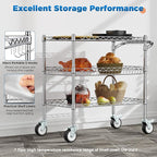 Leteuke 3 Tier Rolling Carts with Wheels, Heavy Duty Rolling Utility Cart,NSF Commercial Grade Metal Cart with Handle&Shelf Liner,Trolley Serving Cart for Kitchen,Restaurant,Plant Display,Chrome