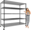 Garvee Heavy Duty 82" H Storage Shelving Unit with Wheels, 3300LBS 5-Tier Metal Shelves w/Feet, Adjustable Wire Shelving Organizer Rack Shelf for Garage, Pantry Rooms &Commercial, 59" W x 23.6" D