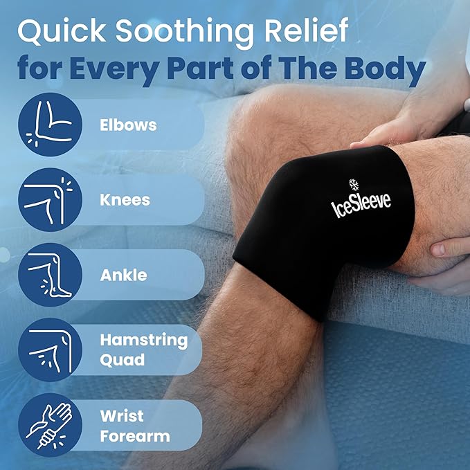 IceSleeve Elbow & Knee Ice Pack Wrap, Reusable Ice Sleeve for Arm & Leg, Flexible Gel Ice Pack for Knee Injuries, Tennis Freeze Sleeve Elbow Compression Wrap, Cold & Heat Therapy, Black SM 1 Pack