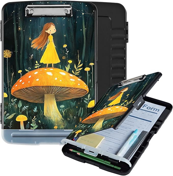 Clipboard with Storage Box & Pen Holder,Heavy Duty Clip Boards 8.5x11 for Nursing,High Capacity,School & Office Supplies,Forest Fairy