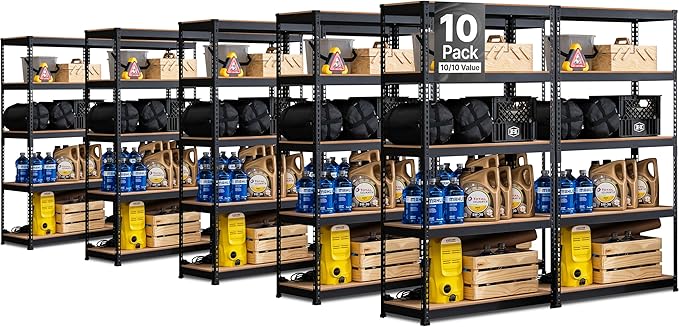 HOMEDANT 5-Tier Laminated Boltless Heavy Duty Metal Shelving Unit Adjustable Garage Storage Utility Rack Shelves Organization Multipurpose Shelf Warehouse Industrial (10, (M) 35.9" W, Black)
