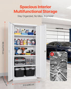 VEVOR Metal Storage Cabinet, Lockable Steel Garage Cabinet with Adjustable Shelves, 2 Magnetic Doors, 2 Keys, 5-Tiers Tool Storage Locker for Home,Office,School,Pantry,Warehouse,Basement,Laundry,White
