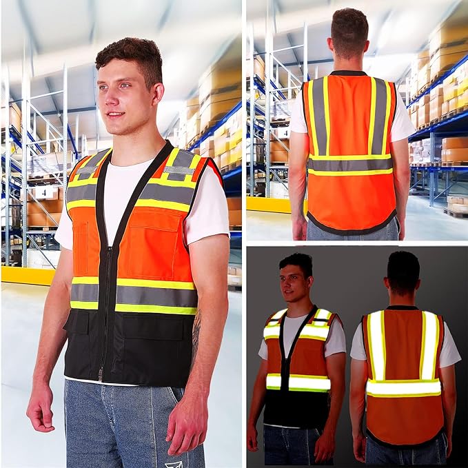 ProtectX 6 Pockets High Visibility Safety Vest for Men Women Class 2 Reflective Hi Vis Work Construction Vest