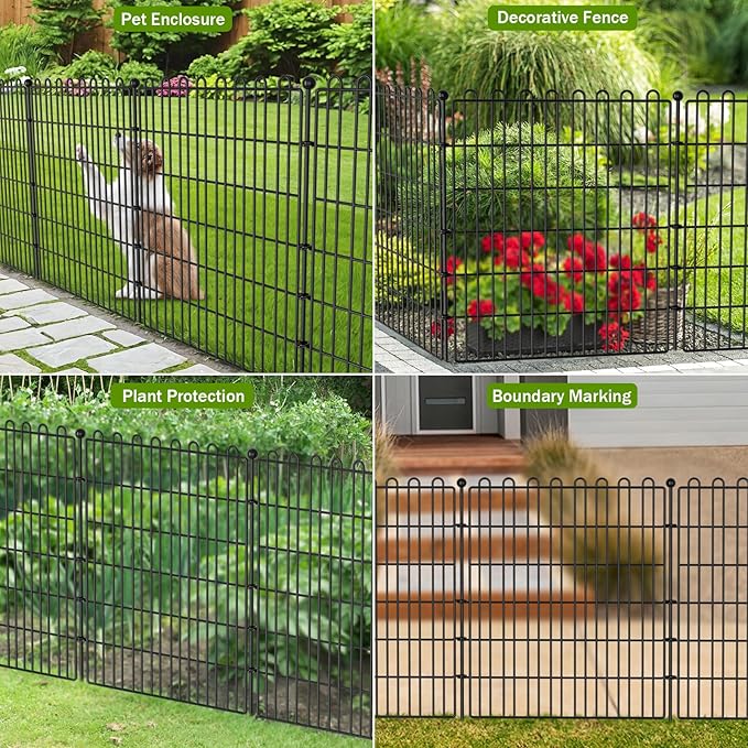 5 Panels No Dig Decorative Garden Fence for Yard, 24 in(H) X 10 ft(L) Animal Barrier Fencing for Outdoor Dog, Metal Portable Garden Fences for Borders, Pets, Landscape, Temporary Fence