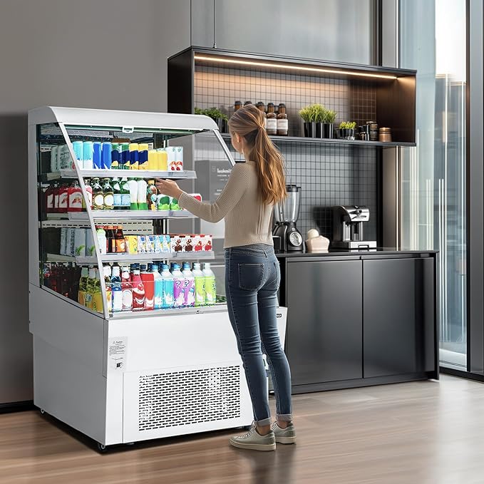 Wilprep 39"" Vertical Open Air Merchandiser with Curved Display & 13.4 cu. ft. Volume, Silver