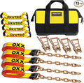 8 Point Roll Back Vehicle Tie Down Kit,Tow Truck Flatbed Straps with Chain Extension on Both Ends,WLL 3300 lbs,Heavy Duty Car Hauler Tire Over Wheel Tie Down Straps