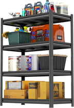 Adjustable 4-Tier Garage Shelving, Heavy Duty Steel Storage Rack, High Load Capacity, Ideal for Garage, Warehouse, or Home Organization (4-Tier 63" H x 40" W x 20" D)