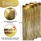 3 Pack 3.3 x 8.2 ft Matte Gold Foil Fringe Backdrop Curtains, Tinsel Streamers Party Decorations, Fringe Backdrop, Door Shimmer for Graduation, New Years Eve, Birthday Party
