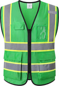 Reflective Mesh Safety Vest for Men Women with 5 Pockets and Zipper Front High Visibility Mesh Vest Hi Vis Construction Work Vest,Meets ANSI/ISEA Standards(EK175-Green-M)