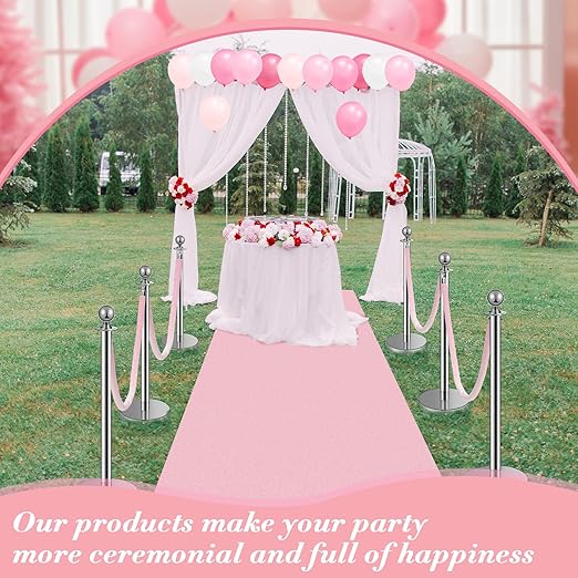 76 Pcs Carpet Runner for Party Set 1 Floor Runner 2 Double Sided Tape 6 Stanchion Post 4 Velvet Carpet Ropes 2 Foil Fringe Backdrop Curtains 60 Balloon 1 Ribbon for Party Supplies (Pink)