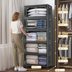 600Qt Stackable Storage Bins with Lids, 5 Pack Large Collapsible Bins with Wheels, Plastic Cabinet with Doors, Foldable Closet Organizers and Storage for Home, Dorm, Office, Black