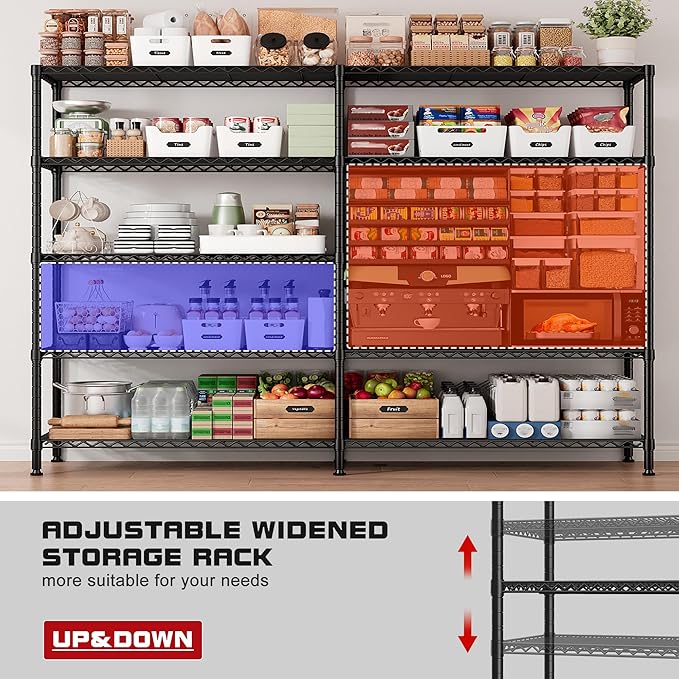REIBII 73''W Shelf, Storage Shelves Load 1650 LBS Metal Shelving 5-Tier Wire Shelving Unit, Adjustable Heavy Duty Metal Shelves Wire Shelf for Pantry Kitchen Industrial Garage, 17.7"D x 73"W x 71"H