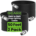 GEARit DMX to DMX Stage Lighting Cable (50 Feet, 2-Pack) DMX Male to Female (XLR Compatible) 3-Pin Balanced Shielded for DJ LED Moving Head Par Light, Mic Mixer, Recording Studio, Podcast - 50ft