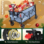 Sekey Collapsible Foldable Wagon with 330lbs Weight Capacity, Heavy Duty Folding Wagon Cart with Big All-Terrain Wheels & Drink Holders. Blue