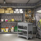 3 Tier Tool Cart on Wheels with Drawers - Three Tier Rolling Cart with Lockable Storage - Mechanic Tool Chest - Tool Chest with Wheels Used in Garage, Indoors, Workshop (Gray)
