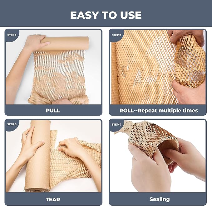 Bubble Wrap Substitute - Honeycomb Packing Paper 15''x400', Cushioning Wrap Moving, Shipping, Packing for Glassware, Plates, Cups with 36 Fragile Sticker Labels