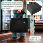VENO 3 Pack Insulated Reusable Grocery Shopping Bag, Food Delivery, Cooler Bag, Heavy Duty, Large Size, Durable Handles, Dual Tab Zips, Lid, Stands Upright, Collapsible, Sustainable (Black, 3 Pack)
