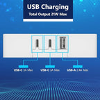 LIDER Outlet Extender with 6 Receptacles, USB-A and 2 USB-C, Ultra-Thin Flat-Plug with Cord Extender, 6-Outlet Power Strip, Slim Angled Design, Surge Protector, 1500 Joules, 5ft Cord, UL-Listed, White