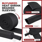 Heat Shrink Wire Loom 2:1 Shrinkable Braided Cable Sleeve 2 Inch ID-18ft Abrasion Protection Flexibility Fabric Wiring Harness Cover Sheath
