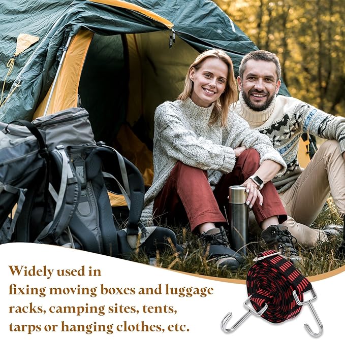 uxcell 6Pcs Adjustable Bungee Cords with Hooks, 79 Inch Flat Heavy Duty Elasticity Straps Rubber Bungee Cords with Buckle for Outdoor, Camping, Tarp, Bike Rack, Luggage, Black Red