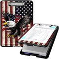 Clipboard with Storage, High Capacity Plastic Storage Clipboard with Pen Holder for for Women Teachers Work, School & Office Supplies, Cute Pattern Decorative Clipboards, America Falg Eagle