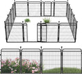 24 in(H) Decorative Garden Fence Outdoor for Yard with Gates,Heavy Duty Iron 16 Panels Total 29.4ft(L) Anti Dig Fence with Gravity Automatic Lock for Indoor/Outdoor Decorative Dog Fence,Black