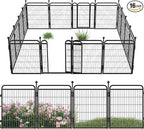 32 in(H) Decorative Garden Fence Outdoor for Yard with 2 Gates,Heavy Duty Iron 16 Panels Total 34.7ft(L) Anti Dig Fence with Gravity Automatic Lock for Indoor/Outdoor Decorative Dog Fence,Black