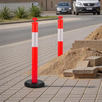 VEVOR 9 Pack Traffic Delineator Posts, 48 inches Traffic Safety Cones with Fillable Base and Reflective Strips, Heavy Duty Delineator Posts for Construction Site, Parking Lot, Crowd Control, Red