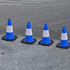 4 Pack 12 Inch Blue PVC Traffic Cones Black Base, Sport Training Cones for Soccer Drills, Kids Outdoor Play, Indoor Gym Activities (4, Blue, 12 Inch)