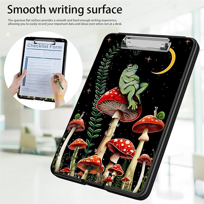 Clipboard with Storage,Office Supplies Nursing Clipboards Folder with Pen Holder Plastic Foldable Clip Board with Storage for Nurse Teacher,Mushroom Frog