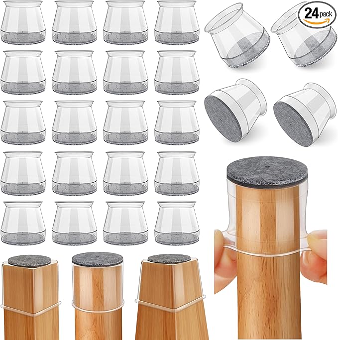 24 Pcs Chair Leg Floor Protectors Round, Silicone Felt Furniture Leg Pads Caps Covers for Hardwood Floors (Fit 15/16" to 1-5/16")