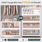220Gal Stackable Storage Bins with Lid and Wheels, 880QT Plastic Collapsible Storage Boxes with Doors, Closet Organizer and Storage Cabinet for Home Kitchen Office Dorm Room, 4Pack White