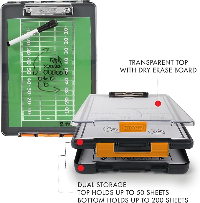 Dexas Clearview Clipcase Dry Erase clipboard, 13.75 x 9.5 Inch, Orange.See Papers Clearly Outdoors,Stay Organized & Dry Ideal for Coaching,Teaching,homeschooling,Art, Trades& Medical pros(Pack of 6)