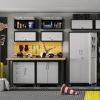 Metal Tool Cabinet,Garage Storage Cabinet System,Wall Cabinet & Locking Rolling Tool Cabinet with Doors and Adjustable Shelves,Steel Tool Cabinets for Home (2 Pcs-StyleAA, Black & Grey)