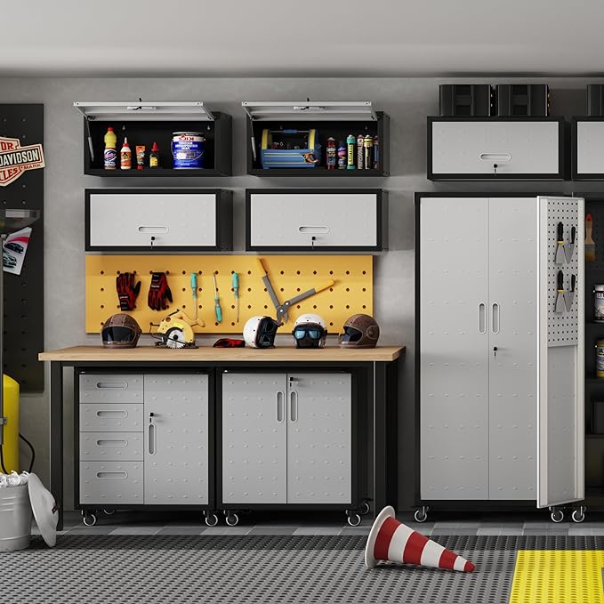 Metal Wall Cabinet with Up-flip Door,Heavy Duty Garage Wall Mounted Storage Cabinets,Tool Cabinets for Garage,Kitchen,Warehouse,Office,Assembly Required