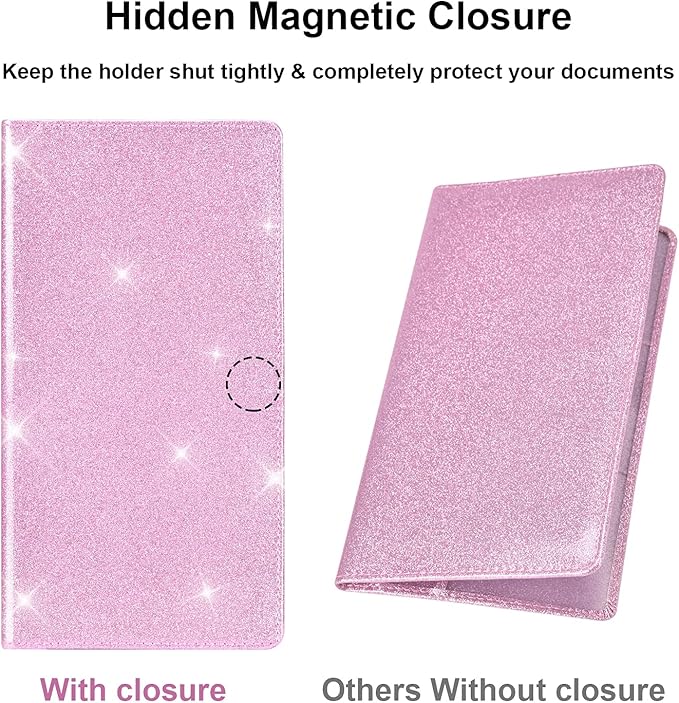 Cacturism Car Registration and Insurance Holder, Car Accessories Vehicle Glove Box Car Organizer Men Women Wallet Case with Magnetic Shut for Cards, Essential Document, Driver License, Bling Pink