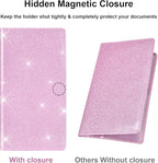Cacturism Car Registration and Insurance Holder, Car Accessories Vehicle Glove Box Car Organizer Men Women Wallet Case with Magnetic Shut for Cards, Essential Document, Driver License, Bling Pink