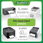 4" x 2.5" Thermal Labels | 4 Rolls | 2400 Labels | fits Zebra, Munbyn, Rollo, Godex, Arkscan, iDPRT, Offnova Thermal Label Printers and More | Blank White Adhesive Stickers by Ecotherm