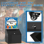MOOFI Large Capacity Acrylic Suggestion Box with Lock, Sign Holder, Donation Stand, Offering/Ballot /Raffle Box on Stand with Wheels, 13.8 in Cube (39.6 in Tall) - Can Use With & Without Stand Black