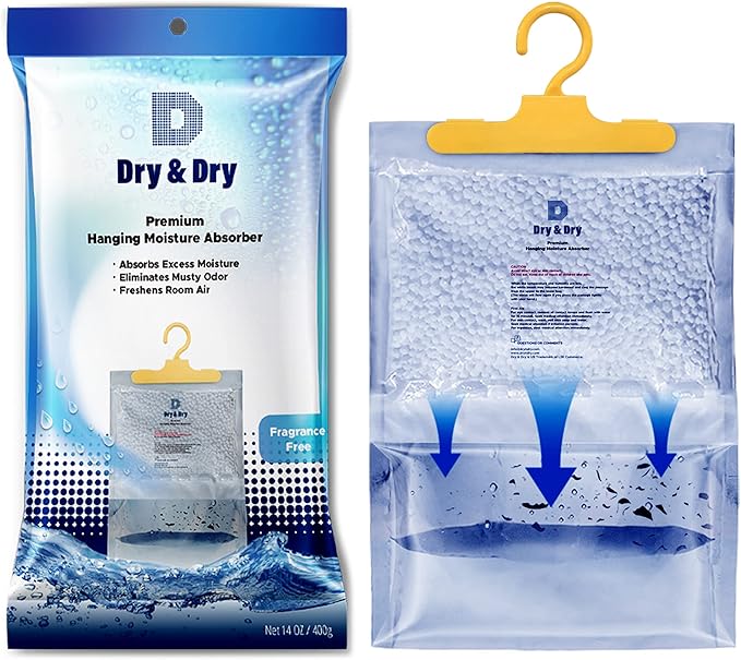 Dry & Dry 7 Packs (14.1 Oz/Pack) Moisture Absorbers - Dehumidifiers for Home, Basement & Bedroom - Portable, Continuous Operation - Plastic Material