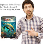Clipboard with Storage, High Capacity Plastic Storage Clipboard with Pen Holder for Women Teachers Work, School & Office Supplies, Cute Pattern Decorative Clipboards, Sea Turtle